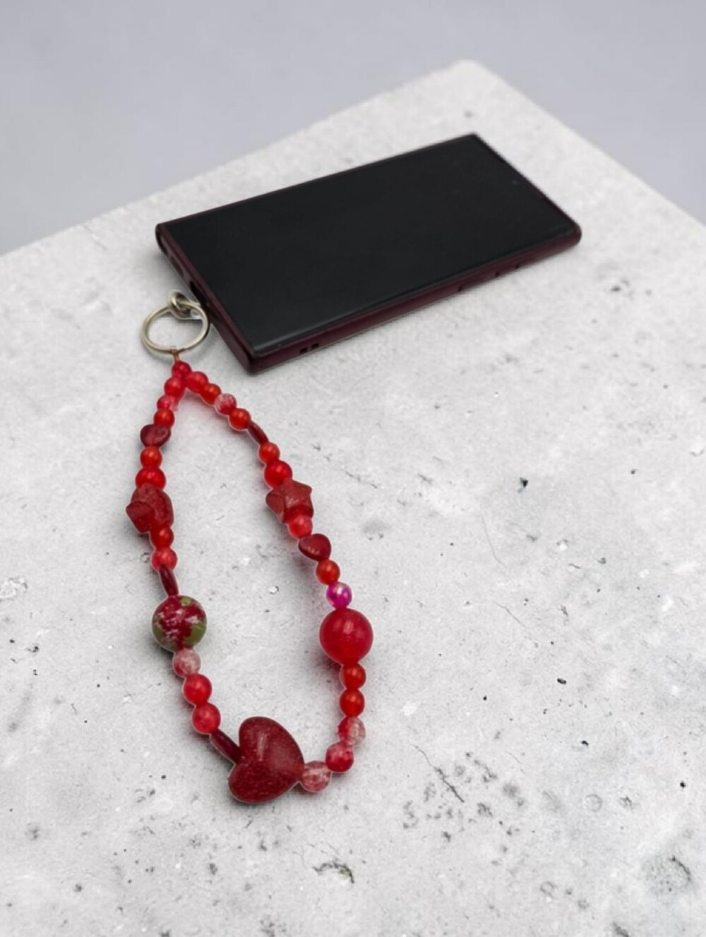 Handmade Red Beaded Phone Charm